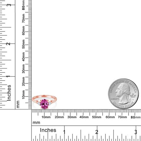 10K Rose Gold Gemstone Birthstone & White Created Sapphire 3-Stone Engagement Ring | Oval 8X6MM Center with Round 2.5MM Accents | Three Stone Wedding Anniversary Promise Ring For Women | Sizes 5-9 in Saudi Arabia