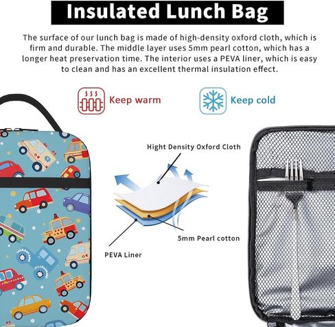 كيس غداء الأطفال شاحنات شاحنات سيارات معزولة معزولة للأولاد ، عودة الفتيات إلى المدرسة ، حقيبة صندوق غداء مبرد حراري قابل لإعادة الاستخدام in Kuwait