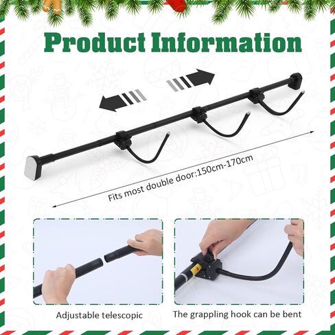Bucherry Garland Hanger for Door Frame - Adjustable Fits 59"- 67" Width Front Doors Christmas Garland Hanger for Hanging Wreaths, Colorful Lights, No Screws, Drilling, Easy Assembly(Black) in Saudi Arabia