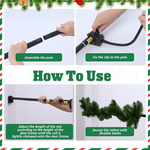 Bucherry Garland Hanger for Door Frame - Adjustable Fits 59"- 67" Width Front Doors Christmas Garland Hanger for Hanging Wreaths, Colorful Lights, No Screws, Drilling, Easy Assembly(Black) in Saudi Arabia