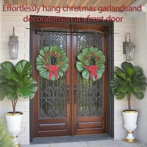 Garland Hanger for Front Door | Adjustable 32"-80" Fit Doors/Frames | Heavy-Duty for Christmas/Halloween Decor | Holds Wreaths, Lights | No Screws/Drilling - Damage-Free (Medium-(32"-67")) in Saudi Arabia