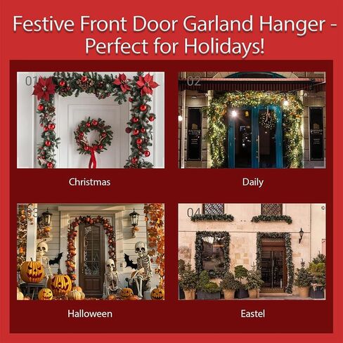 Garland Hanger for Front Door | Adjustable 32"-80" Fit Doors/Frames | Heavy-Duty for Christmas/Halloween Decor | Holds Wreaths, Lights | No Screws/Drilling - Damage-Free (Medium-(32"-67")) in Saudi Arabia