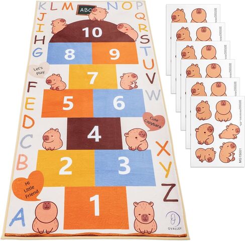 Capybara Kids Hopscotch Rug - Indoor, Game Mat with Numbers & Squares for Learning & Activity - Floor Runner, Number Games - Hop Scotch Rugs for Kid & Adult Alphabet mat for Small Classroom in Saudi Arabia