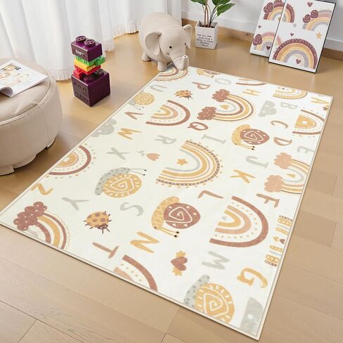 LIVEBOX Soft Kids ABC Rug, Washable Rainbow Rugs for Bedroom, Non Slip Playroom Carpet Cute Alphabet Mat for Preshcool Play Room (Orange,3'x5') in Saudi Arabia