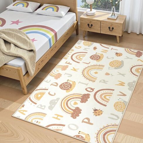 LIVEBOX Soft Kids ABC Rug, Washable Rainbow Rugs for Bedroom, Non Slip Playroom Carpet Cute Alphabet Mat for Preshcool Play Room (Orange,3'x5') in Saudi Arabia