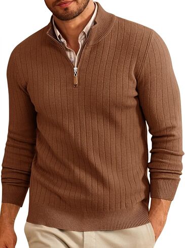 Runcati Mens Quarter Zip Sweater Deace Deck Nust Disual مضلعة متماسكة السقوط سقوط خفيفة الوزن البولو in Saudi Arabia