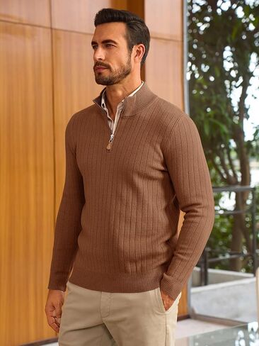 Runcati Mens Quarter Zip Sweater Deace Deck Nust Disual مضلعة متماسكة السقوط سقوط خفيفة الوزن البولو in Saudi Arabia