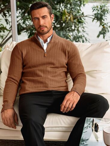 Runcati Mens Quarter Zip Sweater Deace Deck Nust Disual مضلعة متماسكة السقوط سقوط خفيفة الوزن البولو in Saudi Arabia
