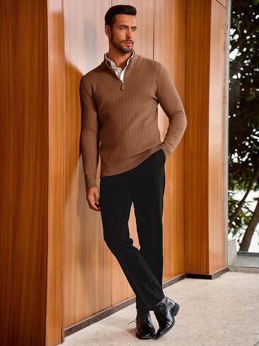 Runcati Mens Quarter Zip Sweater Deace Deck Nust Disual مضلعة متماسكة السقوط سقوط خفيفة الوزن البولو in Saudi Arabia