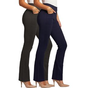 Conceited 2-Pack Stretch Slacks for Women - Wear to Work - Bootcut Dress Pants with Pockets - Charcoal, Navy - (X-Small) in Kuwait