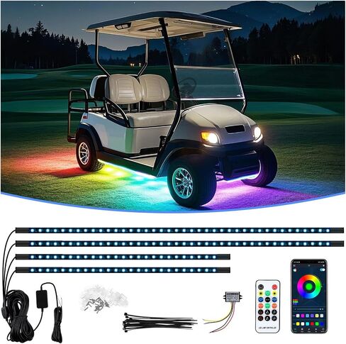 Golf Cart Underbody LED Lights 4pcs ، 12V - 80V Cart Golf Cart Underglow Light Kit Bluetooth App Control Colors for Ezgo Club Car Yamaha ، Music Mic Sync Myses (Commone Compltage Stelducer) in Saudi Arabia