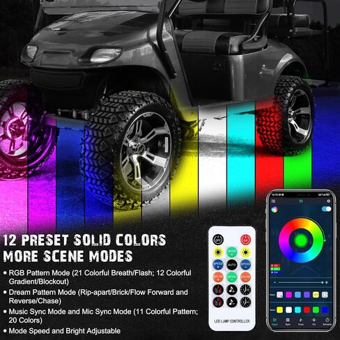Golf Cart Underbody LED Lights 4pcs ، 12V - 80V Cart Golf Cart Underglow Light Kit Bluetooth App Control Colors for Ezgo Club Car Yamaha ، Music Mic Sync Myses (Commone Compltage Stelducer) in Saudi Arabia
