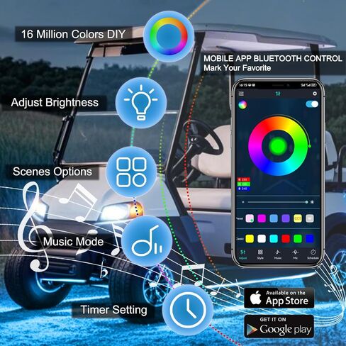 Golf Cart Underbody LED Lights 4pcs ، 12V - 80V Cart Golf Cart Underglow Light Kit Bluetooth App Control Colors for Ezgo Club Car Yamaha ، Music Mic Sync Myses (Commone Compltage Stelducer) in Saudi Arabia