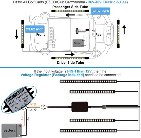 Golf Cart Underbody LED Lights 4pcs ، 12V - 80V Cart Golf Cart Underglow Light Kit Bluetooth App Control Colors for Ezgo Club Car Yamaha ، Music Mic Sync Myses (Commone Compltage Stelducer) in Saudi Arabia