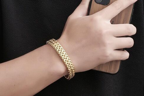 18K gold men's hip-hop Cuban chain solid 14K gold mesh bracelet Father's Day, birthday, Christmas gift in Saudi Arabia