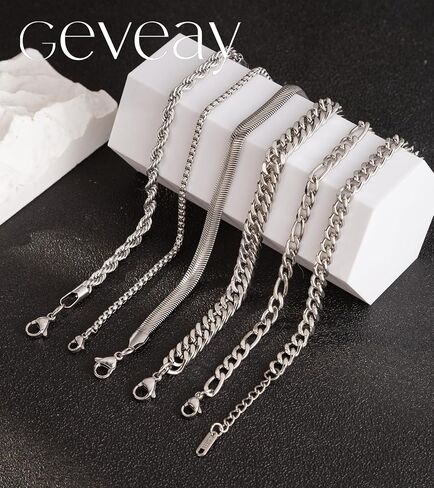 Men's Stainless Steel Silver Bracelets,6Pcs Adjustable Trendy Cuban Link Chain Bracelet Set Men Jewelry Gifts(Silver/Gold/Black,7+1.2 inch) in Saudi Arabia