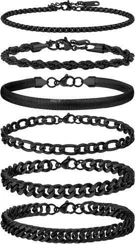 Men's Stainless Steel Silver Bracelets,6Pcs Adjustable Trendy Cuban Link Chain Bracelet Set Men Jewelry Gifts(Silver/Gold/Black,7+1.2 inch) in Saudi Arabia
