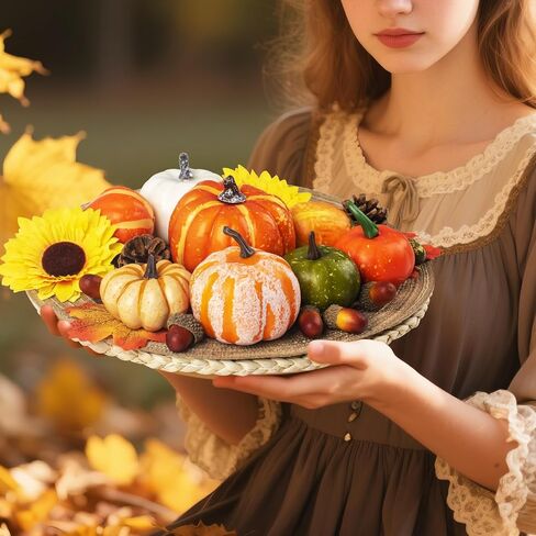 20pcs Halloween mini Artificial Craft Fake Pumpkin Decor，Fall Decorations with Pumpkins Acorn Pinecones Sunflowers for Halloween Fall Thanksgiving Decor Set Dining Table Living Room Party in Saudi Arabia