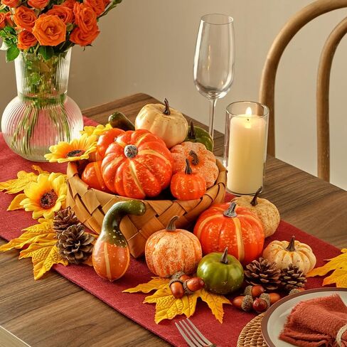 20pcs Halloween mini Artificial Craft Fake Pumpkin Decor，Fall Decorations with Pumpkins Acorn Pinecones Sunflowers for Halloween Fall Thanksgiving Decor Set Dining Table Living Room Party in Saudi Arabia