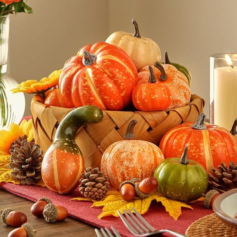 20pcs Halloween mini Artificial Craft Fake Pumpkin Decor，Fall Decorations with Pumpkins Acorn Pinecones Sunflowers for Halloween Fall Thanksgiving Decor Set Dining Table Living Room Party in Saudi Arabia