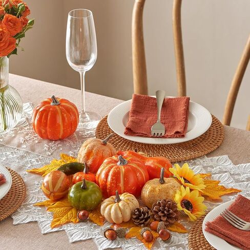 20pcs Halloween mini Artificial Craft Fake Pumpkin Decor，Fall Decorations with Pumpkins Acorn Pinecones Sunflowers for Halloween Fall Thanksgiving Decor Set Dining Table Living Room Party in Saudi Arabia
