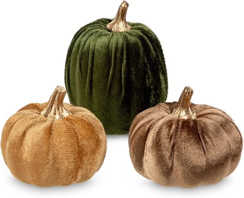 Artificial Velvet Pumpkins Fall Decor - 3 PCS Faux Fabric Foam Mini Orange Pumpkins DIY Decorative for Autumn Harvest Table Centerpieces Farmhouse Halloween Thanksgiving Wedding Home Decorations in Saudi Arabia