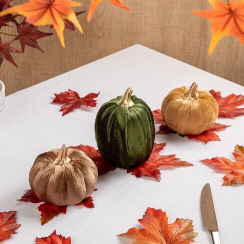 Artificial Velvet Pumpkins Fall Decor - 3 PCS Faux Fabric Foam Mini Orange Pumpkins DIY Decorative for Autumn Harvest Table Centerpieces Farmhouse Halloween Thanksgiving Wedding Home Decorations in Saudi Arabia