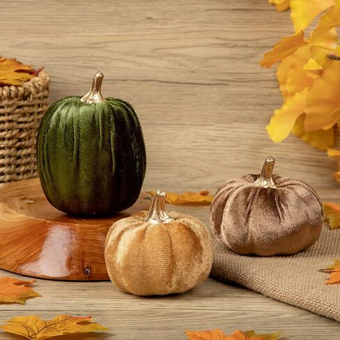 Artificial Velvet Pumpkins Fall Decor - 3 PCS Faux Fabric Foam Mini Orange Pumpkins DIY Decorative for Autumn Harvest Table Centerpieces Farmhouse Halloween Thanksgiving Wedding Home Decorations in Saudi Arabia