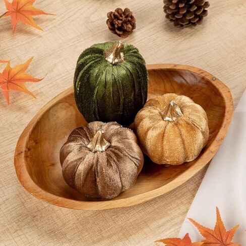 Artificial Velvet Pumpkins Fall Decor - 3 PCS Faux Fabric Foam Mini Orange Pumpkins DIY Decorative for Autumn Harvest Table Centerpieces Farmhouse Halloween Thanksgiving Wedding Home Decorations in Saudi Arabia