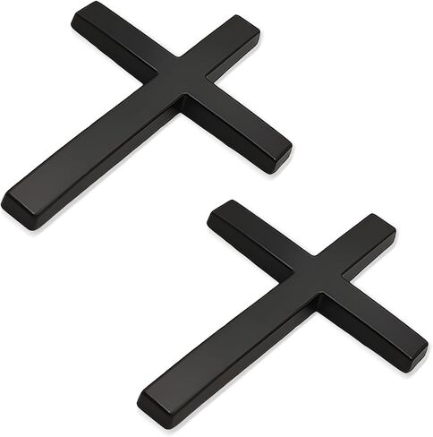 2 PCS Metal Christian Cross Emblem Stickers, 2.5"×1.8" Alloy 3D Car Cross Sticker Badge, Self-Adhesive Emblem Decal Decoration for Auto Trunk Tailgate Fenders, Car Exterior Decal (Silver) in Saudi Arabia