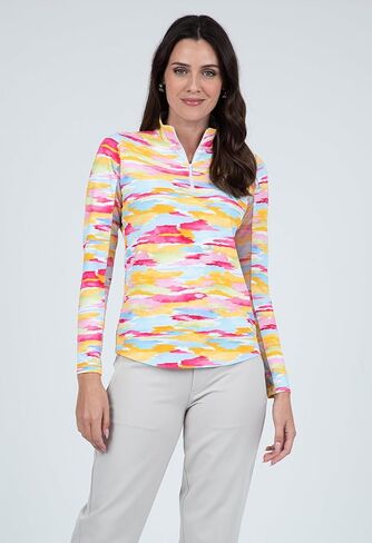 IBKUL Athleisure Wear Sun Protective UPF 50+ Icefil Cooling Jessie Print Long Sleeve Mock Neck Top – 10867 in Saudi Arabia