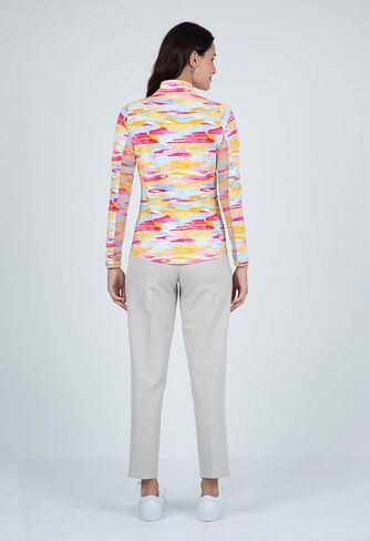 IBKUL Athleisure Wear Sun Protective UPF 50+ Icefil Cooling Jessie Print Long Sleeve Mock Neck Top – 10867 in Saudi Arabia