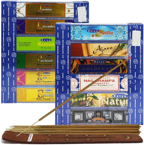 Satya Incense Sticks Variety Pack #3 and Incense Stick Holder Bundle with 12 Exclusive Fragrances in Kuwait