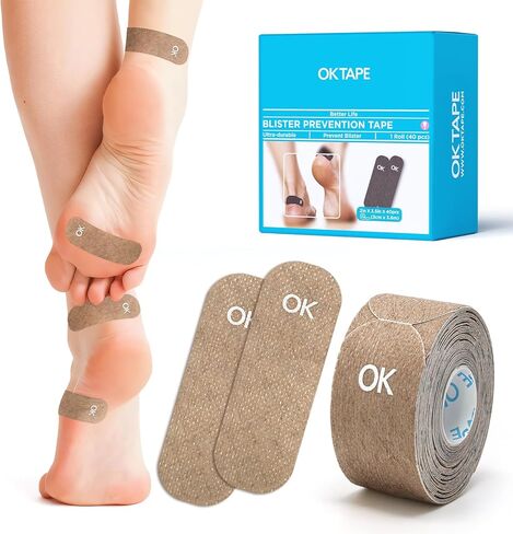 OK TAPE Blister Prevention Tape, 40 Pcs, Moleskin for Blisters, No-Residue Blister Bandages for Feet & Body, Heel Patches, 1.2in X 3.5in Precut Strips - Blue in Saudi Arabia