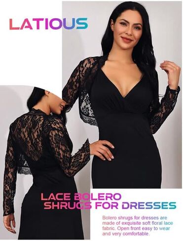 Latious Lace Bolero Shrugs for Dresses Formal Lace Jackets Long Sleeves Bridal Shrug for Women in Saudi Arabia