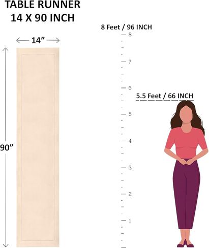 مفرش طاولة من الكتان المنزلي من سولينو بطول 90 بوصة - مفرش طاولة أبيض من الكتان النقي بنسبة 100% مقاس 35.56 × 90 بوصة - مفرش طاولة بخياطة متوسطة الوزن للصيف in Kuwait