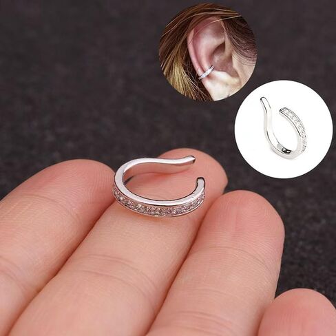 Fixura Ear Clips, Zafiller Ear Clip Non Piercing Ears Corrector Clips Thin Chunky Ears Cuffs Earrings Adjustable Sparkling Zirconia Huggie Fake Earrings for Women Men in Saudi Arabia
