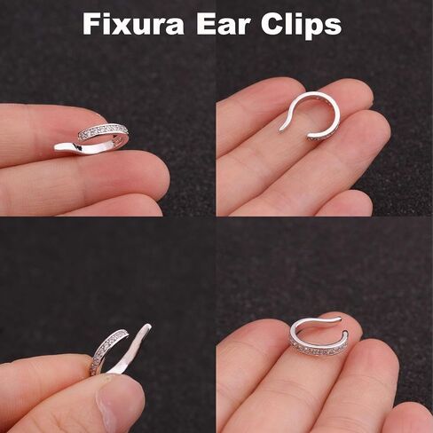 Fixura Ear Clips, Zafiller Ear Clip Non Piercing Ears Corrector Clips Thin Chunky Ears Cuffs Earrings Adjustable Sparkling Zirconia Huggie Fake Earrings for Women Men in Saudi Arabia