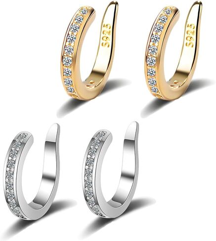 Fixura Ear Clips, Zafiller Ear Clip Non Piercing Ears Corrector Clips Thin Chunky Ears Cuffs Earrings Adjustable Sparkling Zirconia Huggie Fake Earrings for Women Men in Saudi Arabia