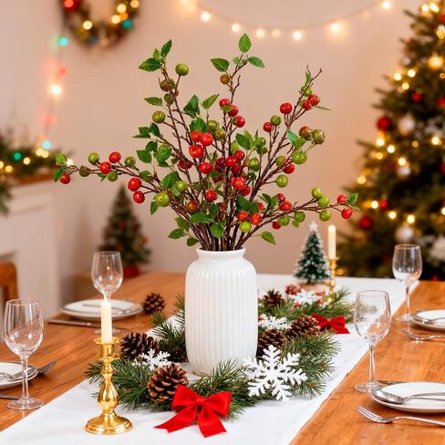 Fofowhat 21.65 بوصة من التوت عيد الميلاد ، 4 أجزاء من فروع التوت فو لأبقة عيد الميلاد ، فرع التوت الأخضر والأحمر مع ثمار اصطناعية نابضة بالحياة لزينة عيد الميلاد ، المزهرية ، الزفاف ، المائدة ، in Kuwait