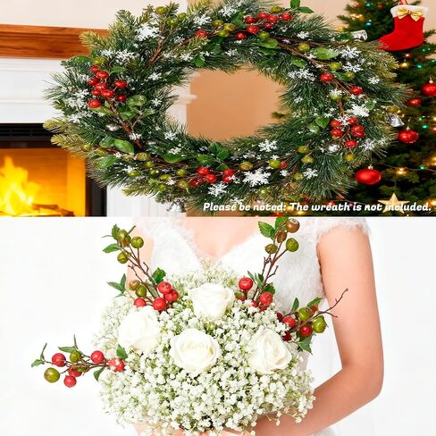 Fofowhat 21.65 بوصة من التوت عيد الميلاد ، 4 أجزاء من فروع التوت فو لأبقة عيد الميلاد ، فرع التوت الأخضر والأحمر مع ثمار اصطناعية نابضة بالحياة لزينة عيد الميلاد ، المزهرية ، الزفاف ، المائدة ، in Kuwait