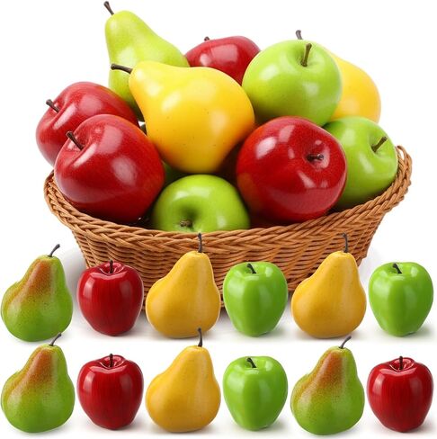 Norme 12 PCS Pears الاصطناعية والتفاح الفاكهة الكمثرى للديكور فو فواكه بني براون براون الفواكه لخريف عيد الشكر عرض لوحة المطبخ المنزل (الحصاد توهج) in Kuwait