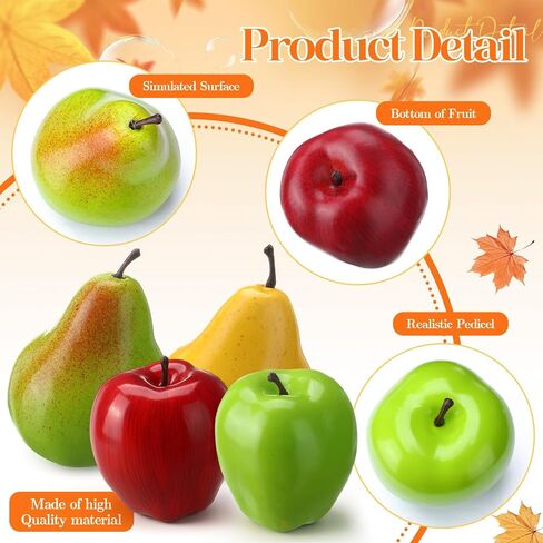Norme 12 PCS Pears الاصطناعية والتفاح الفاكهة الكمثرى للديكور فو فواكه بني براون براون الفواكه لخريف عيد الشكر عرض لوحة المطبخ المنزل (الحصاد توهج) in Kuwait