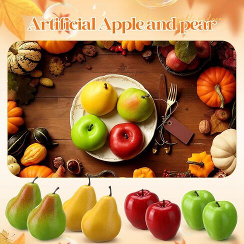 Norme 12 PCS Pears الاصطناعية والتفاح الفاكهة الكمثرى للديكور فو فواكه بني براون براون الفواكه لخريف عيد الشكر عرض لوحة المطبخ المنزل (الحصاد توهج) in Kuwait