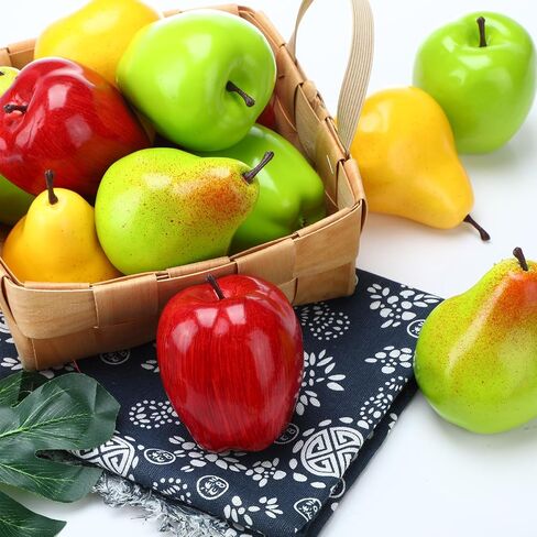 Norme 12 PCS Pears الاصطناعية والتفاح الفاكهة الكمثرى للديكور فو فواكه بني براون براون الفواكه لخريف عيد الشكر عرض لوحة المطبخ المنزل (الحصاد توهج) in Kuwait
