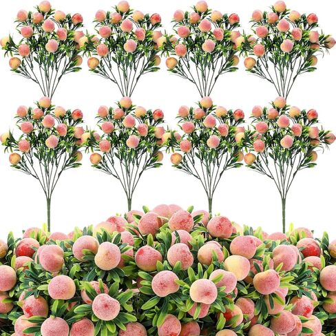 10 Pcs Fake Peach Branches 12.6 Inch Realistic Artificial Peach Fruits Bouquet with Leaves Fruit Decorations for Vase Home Decorations Baby Shower Party in Saudi Arabia