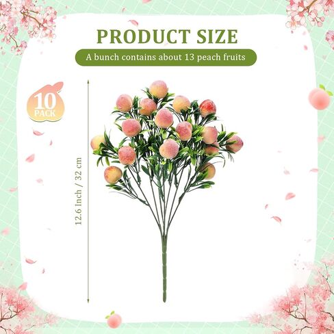 10 Pcs Fake Peach Branches 12.6 Inch Realistic Artificial Peach Fruits Bouquet with Leaves Fruit Decorations for Vase Home Decorations Baby Shower Party in Saudi Arabia