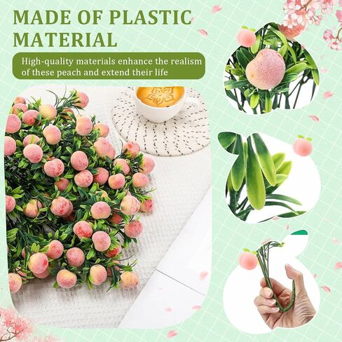 10 Pcs Fake Peach Branches 12.6 Inch Realistic Artificial Peach Fruits Bouquet with Leaves Fruit Decorations for Vase Home Decorations Baby Shower Party in Saudi Arabia