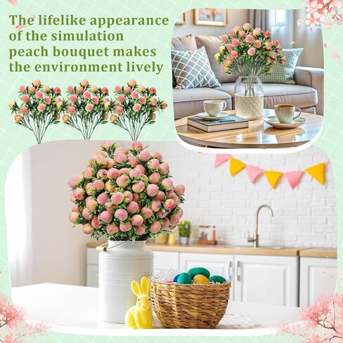 10 Pcs Fake Peach Branches 12.6 Inch Realistic Artificial Peach Fruits Bouquet with Leaves Fruit Decorations for Vase Home Decorations Baby Shower Party in Saudi Arabia