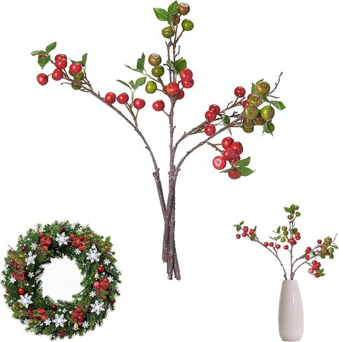 Fofowhat 21.65 بوصة من التوت عيد الميلاد ، 4 أجزاء من فروع التوت فو لأبقة عيد الميلاد ، فرع التوت الأخضر والأحمر مع ثمار اصطناعية نابضة بالحياة لزينة عيد الميلاد ، المزهرية ، الزفاف ، المائدة ، in Kuwait